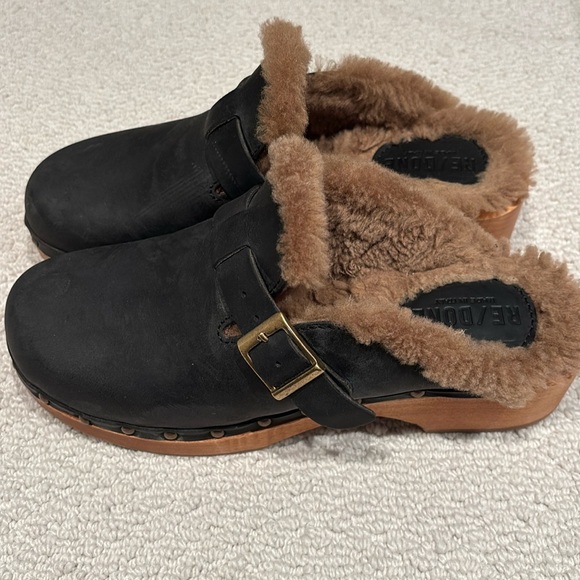 Re/done fur lined leather clogs - Picture 1 of 4